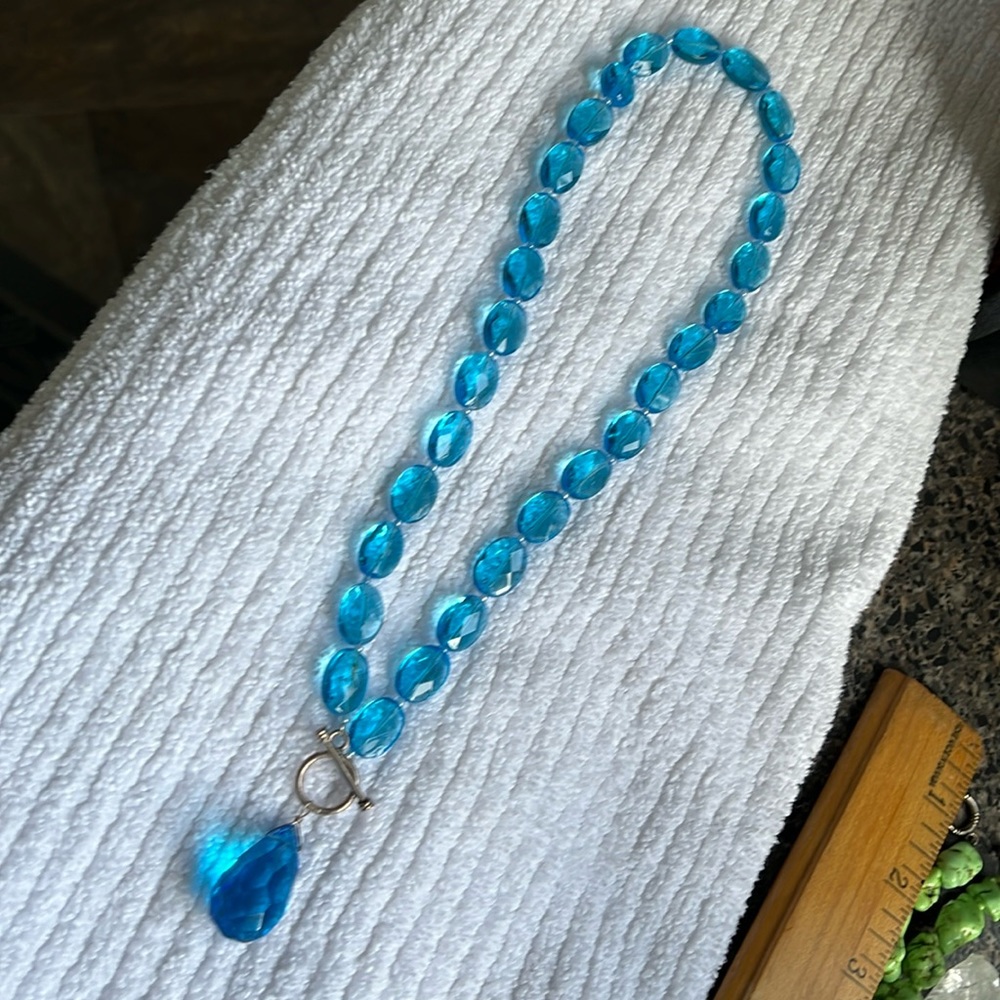 Topaz blue glass necklace